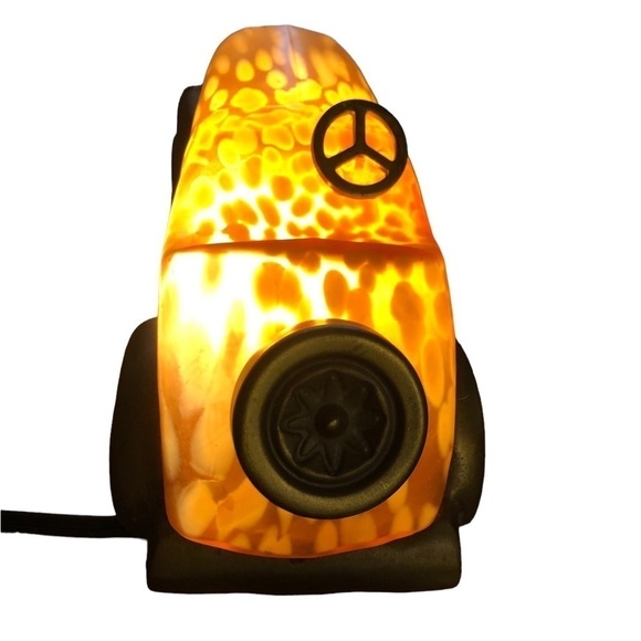 Vintage Car Accent Lamp Night Lite Mottled Glass & Brass Corded Soft Glow Heavy - Picture 4 of 10